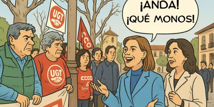 Viñeta de Judith Piquet y Orlena de Miguel durante la protesta sindical.