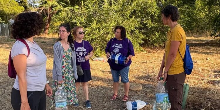 Vecinos y voluntarios se movilizan para regar los árboles de la Colada de Villamalea en plena ola de calor 1 riego arboles alcala verde