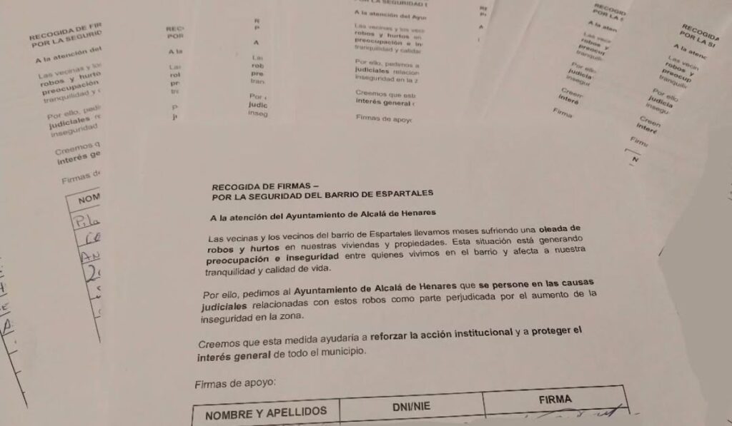 Casi ochocientas firmas piden que el Ayuntamiento actúe como perjudicado en las causas por robos en Espartales 1 Firmas vecinales
