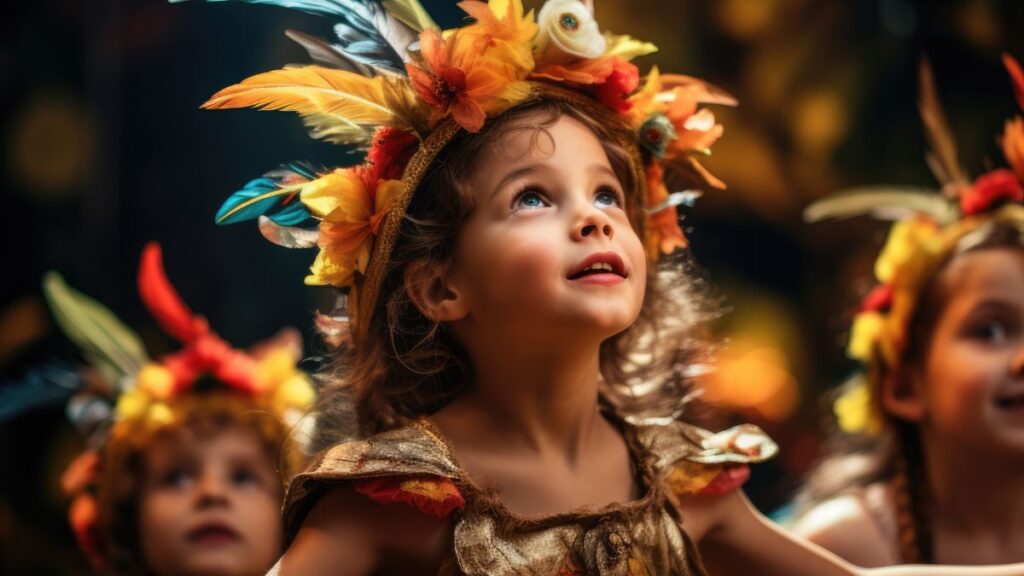 ninos carnaval plumas hojas