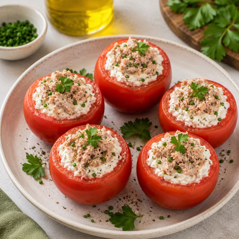 Tomates rellenos de queso fresco, atún o hummus