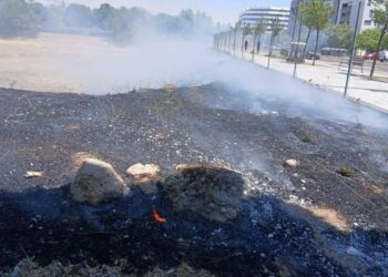 La Policía Municipal contiene un incendio en una parcela de Espartales Norte hasta la llegada de los Bomberos