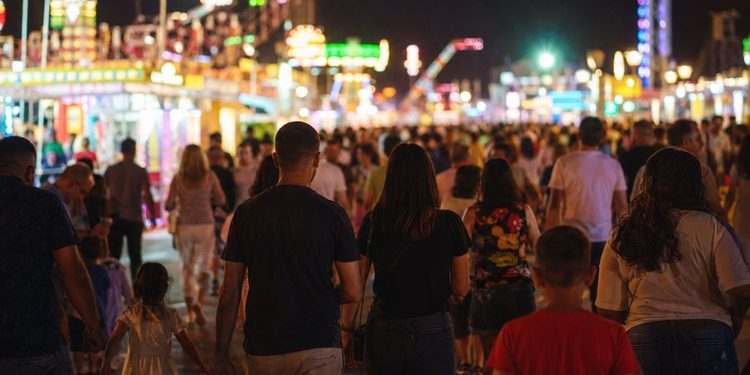 Feria nocturna entre luces y gente