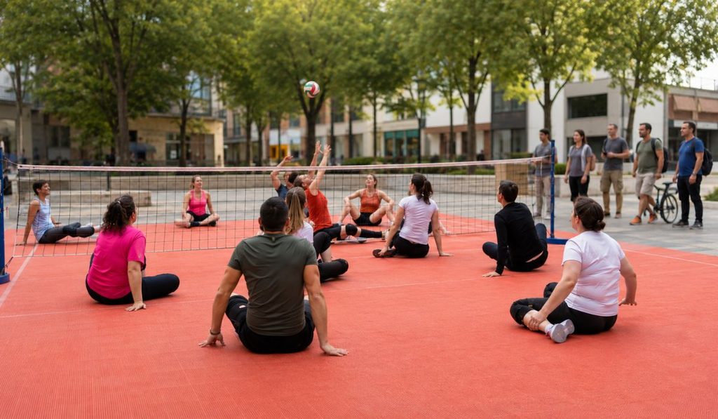 Alcalá lleva el sitting vóley a la Plaza de Cervantes con un torneo inclusivo abierto desde los seis años 1 sitting voley