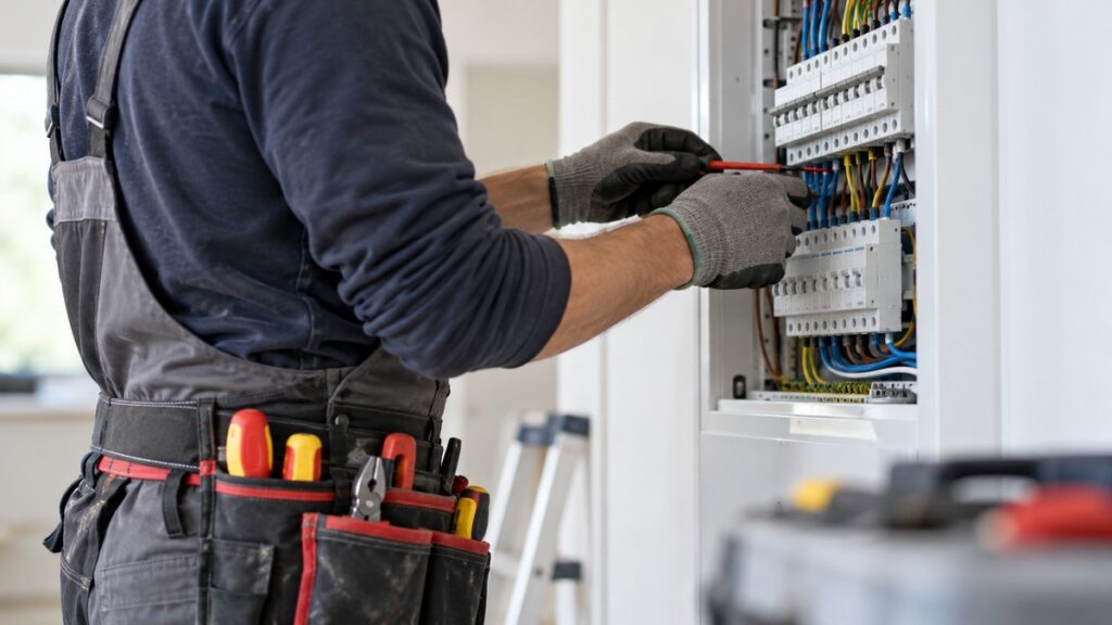 La Comunidad de Madrid amplía las ayudas para autónomos y contratación indefinida con tres millones más: así pueden beneficiarse los vecinos de Alcalá 1 Electricista trabajando con herramientas en un cuadro eléctrico, sin mostrar el rostro